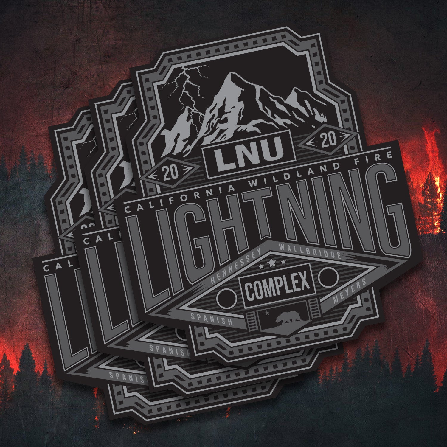 LNU LIGHTNING Fire Sticker - 3-Pack